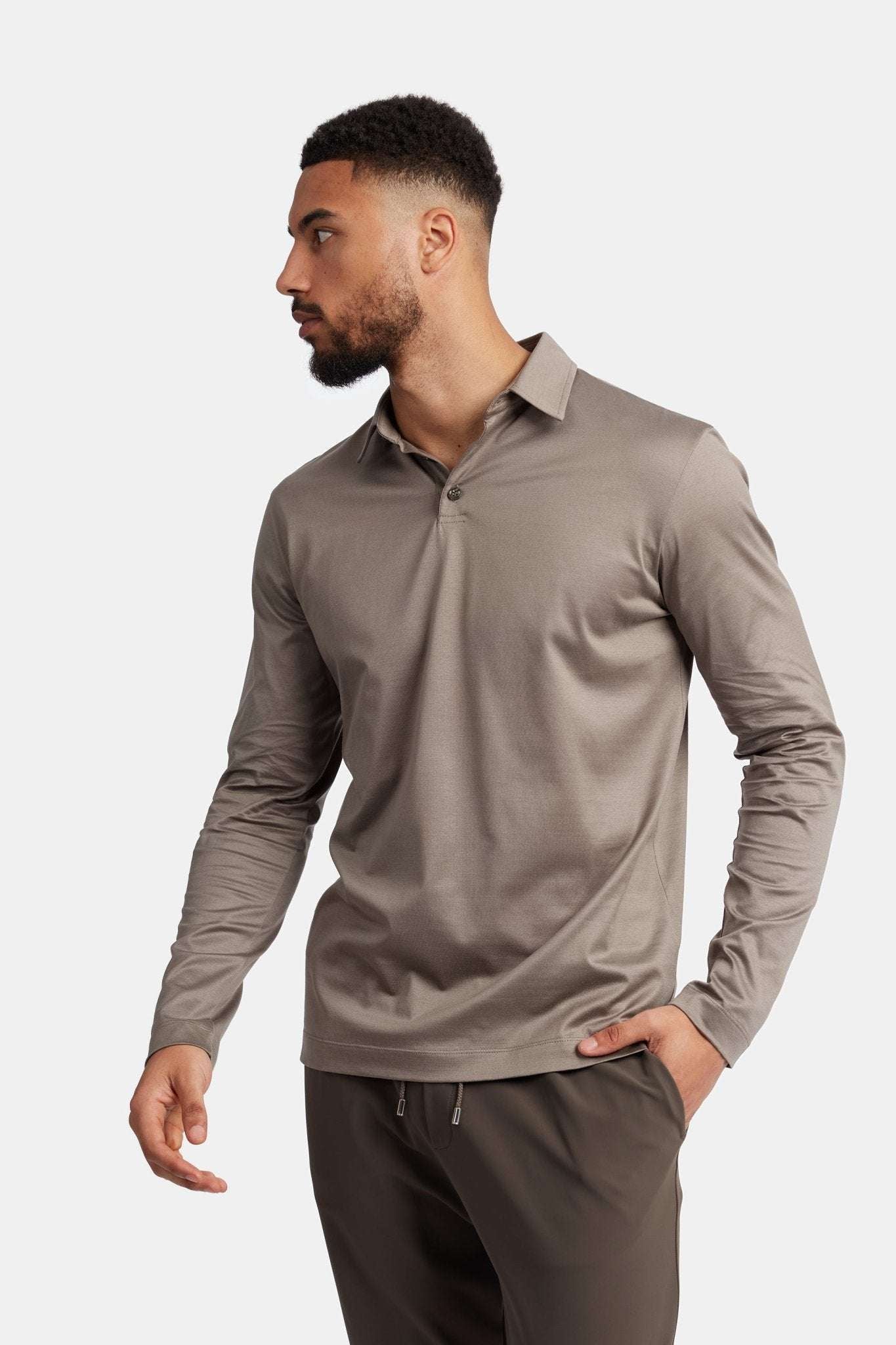 Desert Taupe Longsleeve Polo Shirt